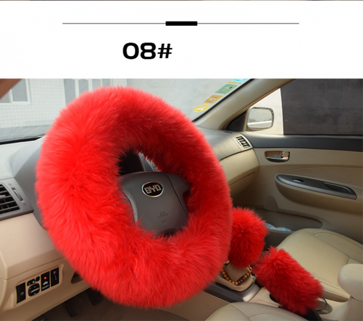 1 Set 3 Pcs Car Steering Wheel Cover & Handbrake Cover & Gear Shift Cover Set Wool Warm Winter